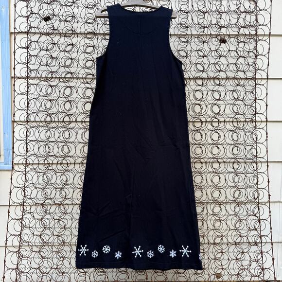 Vintage 90s Westbound Christmas Trees Snowflakes Embroidered Long Black Dress S - Picture 3 of 10